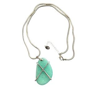 Time and Tru Silver Tone Necklace Snake Chain with Large Turquoise Colored Stone